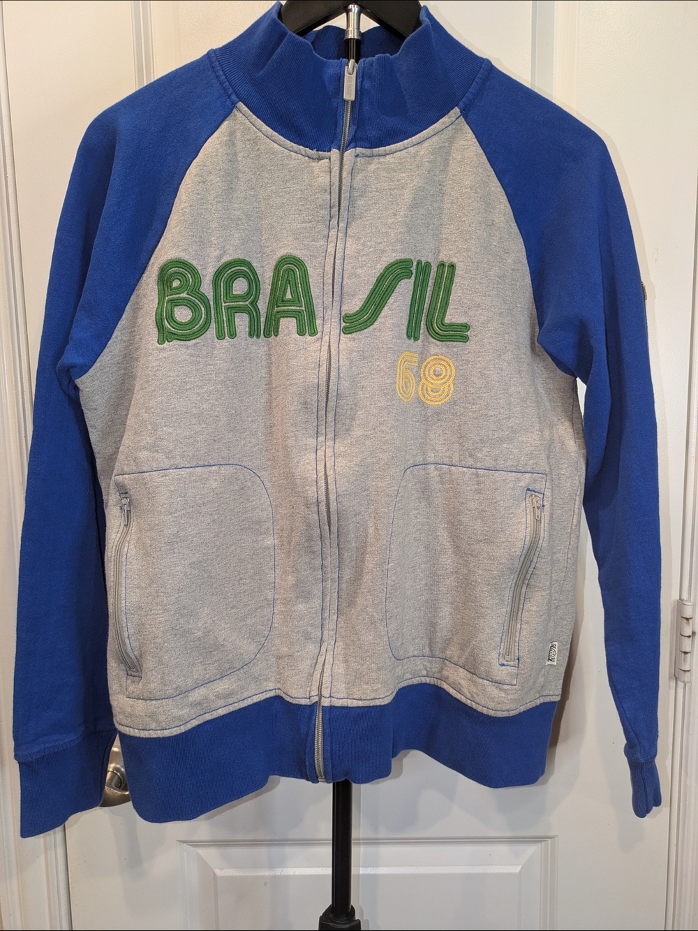 Blue Marlin Brazil 68 Full Zip Track Jacket Men's Medium Gray Blue Embroidered